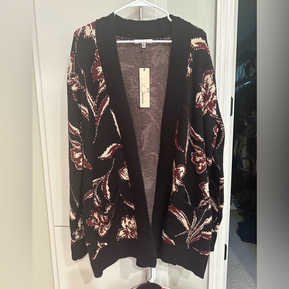 NWT Black Floral Cardigan Sweater - Picture 1 of 5